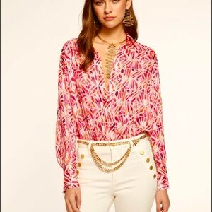 Ramy Brook Melina Button Down Top Collared Shirt Women’s S Pink Orange Blouse